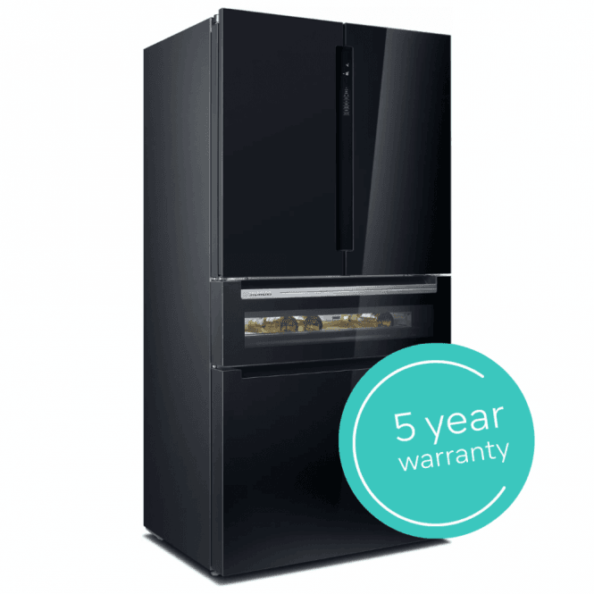 Siemens Siemens KF96RSBEA iQ700 Frost Free, E Energy Rating, French Door Fridge Freezer with Integrated Bottle Drawer, Black Glass