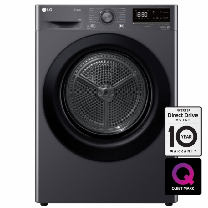 LG LG FDV309GN 9kg, A++ Energy Rating, Freestanding Heat Pump Tumble Dryer, Slate Grey